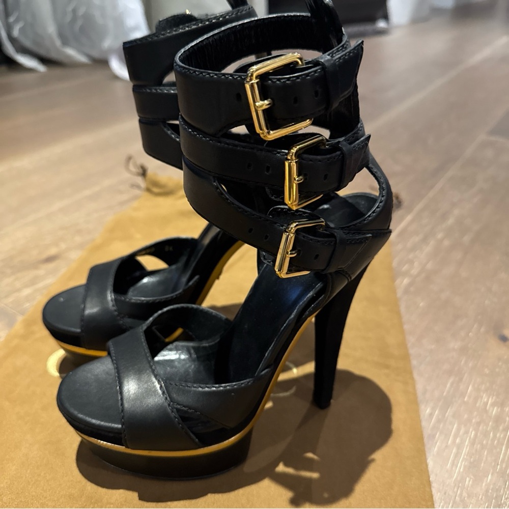 100% Authentic Gucci Iman Ankle Strap Leather Suede High Platform Heels Sz 36 - Picture 5 of 14
